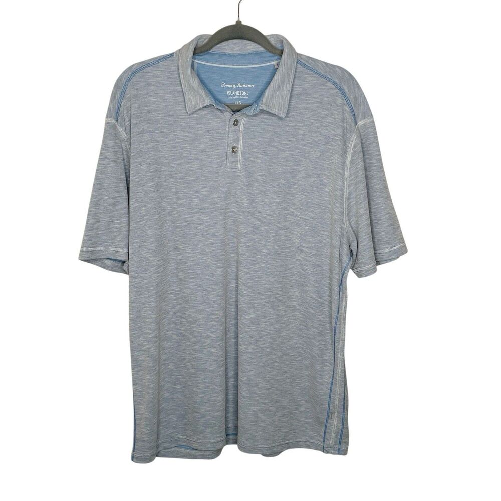 Tommy Bahama IslandZone Polo L Shirt Blue Knit Golf Athletic Stretch Performance